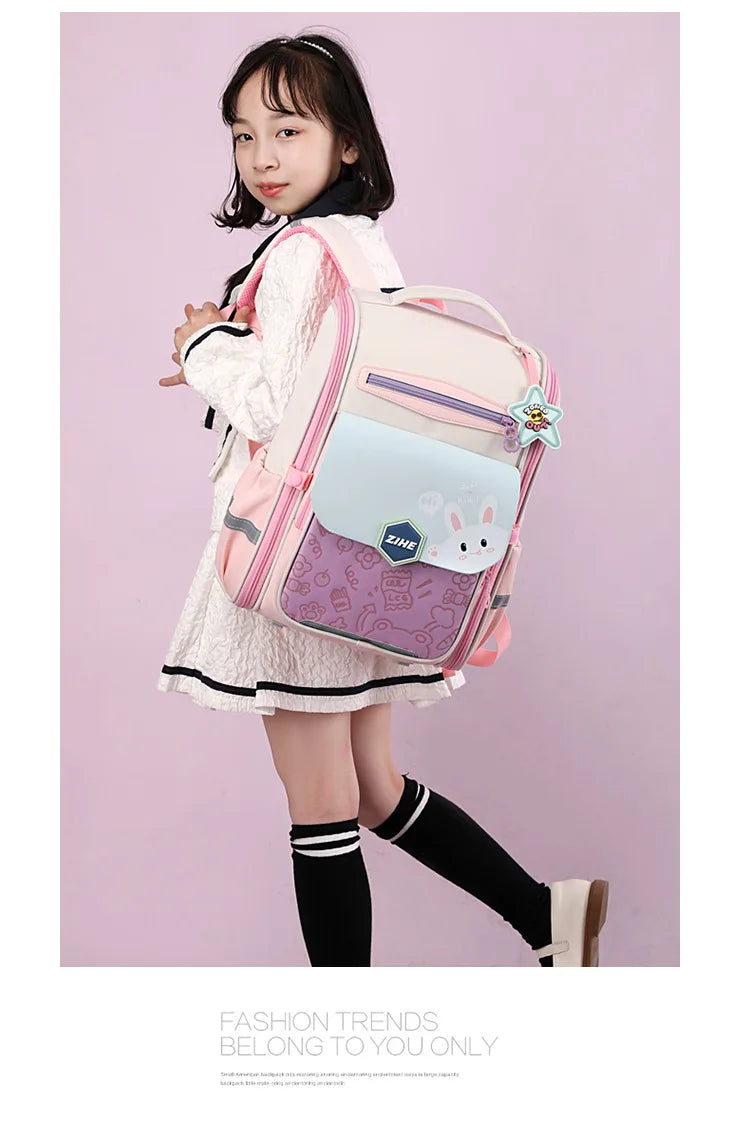 Ultra-Light Female Student Backpack Waterproof Fashion 1-4-6 Grade Contrast Color Ridge Protection Burden Reduction for Primary
