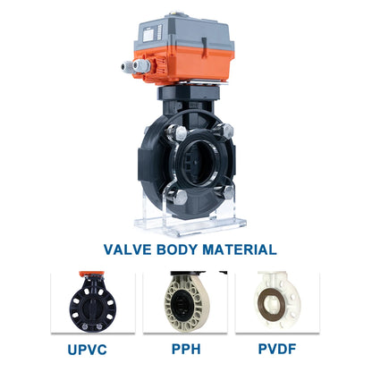 YNTO Custom Industrial 4 Inch Electric Actuated Butterfly Valve Flow Control 3 Inch PN16 for Water & Gas PVC PP UPVC Material