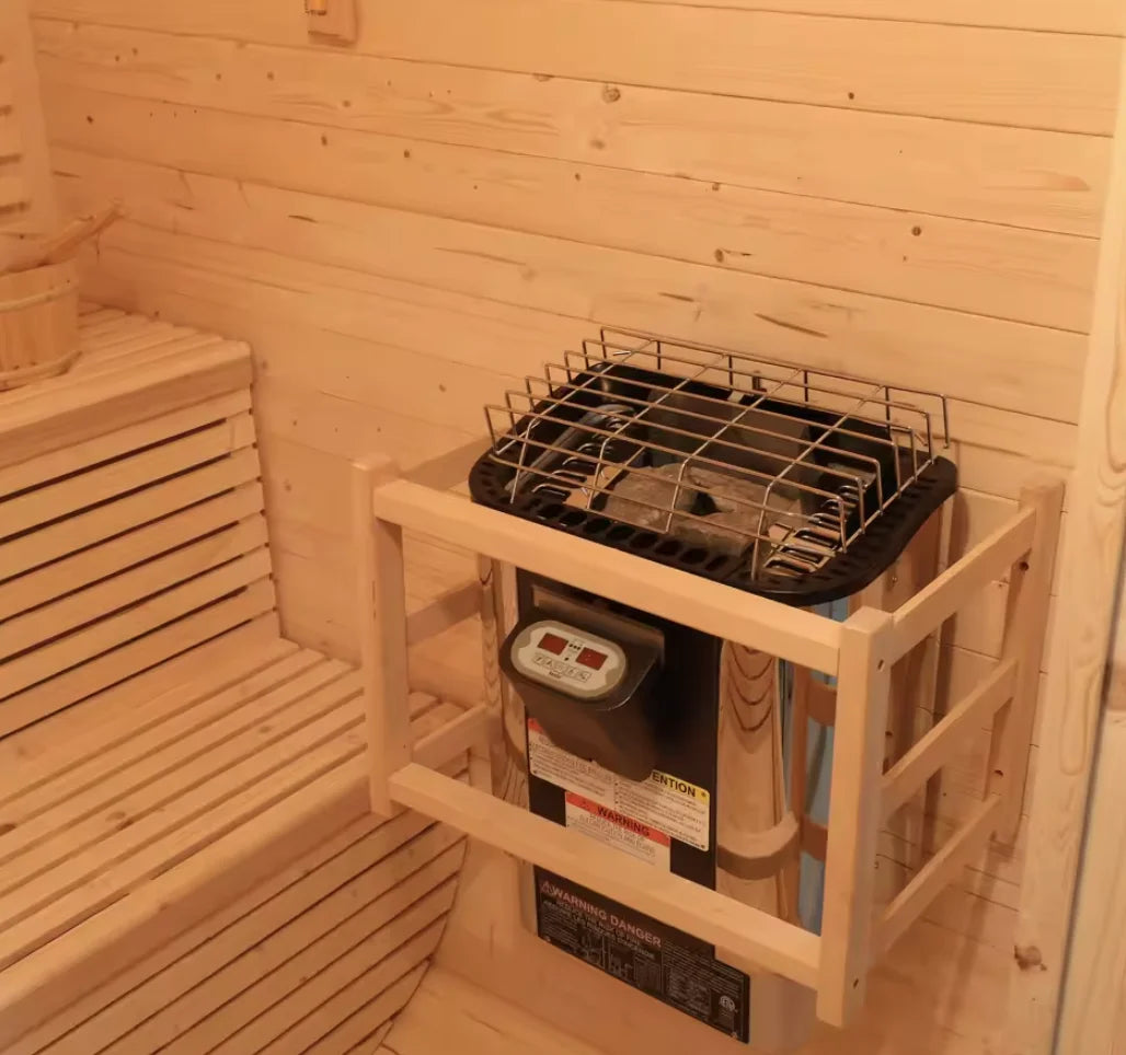 Premium Outdoor Canadian Red Cedar Sauna with Electric Heater and Tempered Glass Door for Backyard