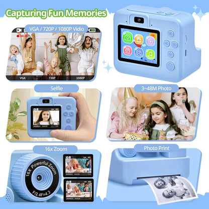 JXD Printable Toy Camera Very Portable Dual Lens Selfie Camera for Kids 1080P HD Photo with Printing Paper Best Gift
