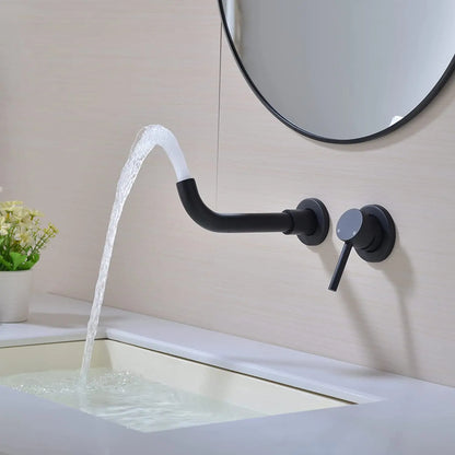 Modern Polished Chrome Single Handle Wall-Mounted Bathroom Faucet with Ceramic Valve Core and Brass Construction