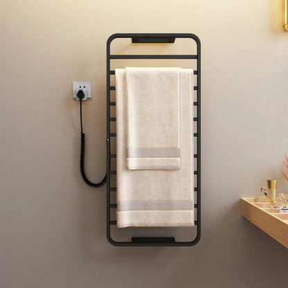 Smart Home 220v Electric Heated Towel Rail Black Bathroom Towel Dryer Warmer Rack Punch Free for Hotels