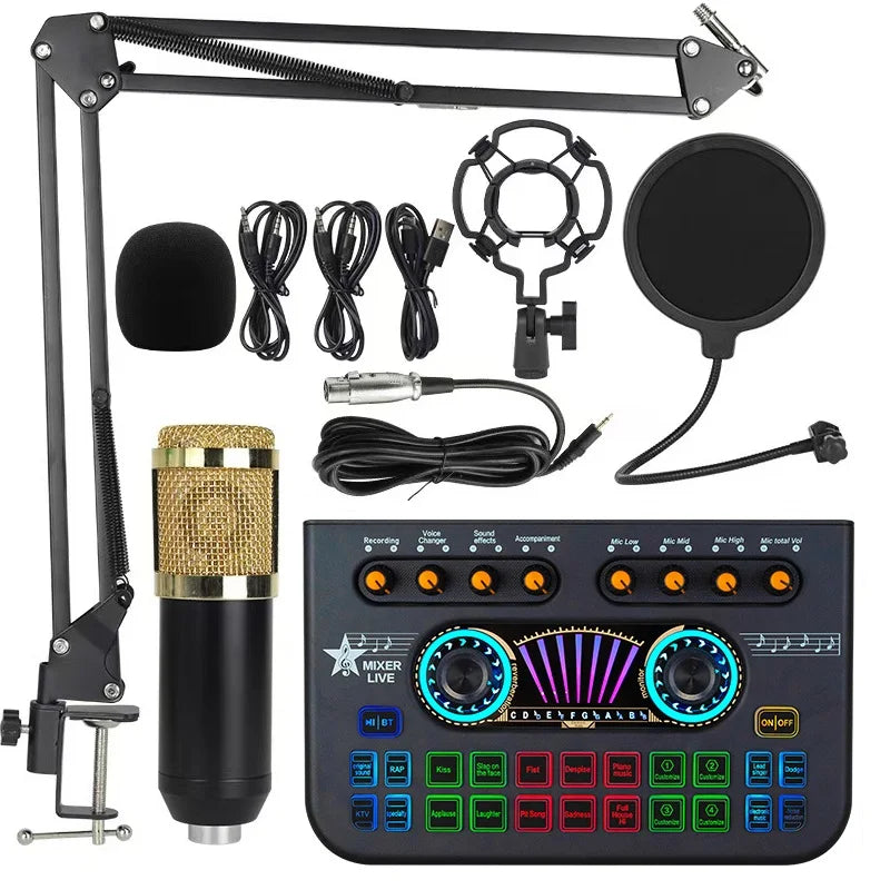 Audio PC USB Studio Recorder Music Sound Card K300 Live Audio Mixer Interface Sound Board with Multiple DJ Effects for Streaming