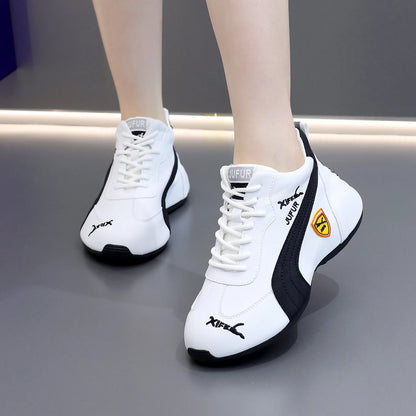 Women's Casual Sneakers Chunky Platform Shoes Unisex Leather Height Increasing Shoes