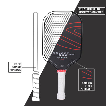 Pickleball Racket Carbon Fiber Surface Polypropylene Honeycomb Core USAPA Approved Portable Outdoor