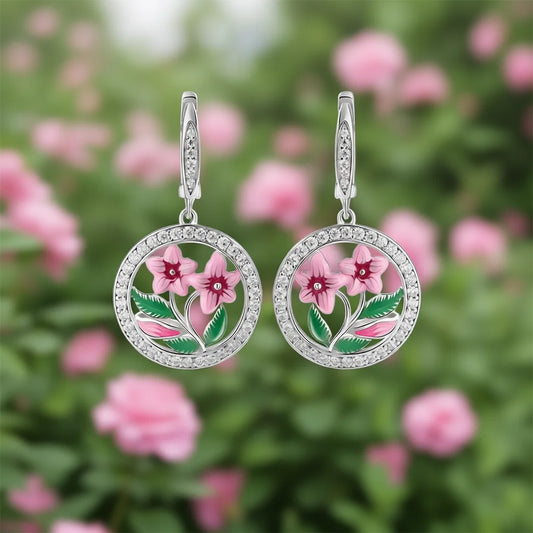 Romantic Flower Drop Earrings For Women Silver Plated Crystal Rhinestone Round Brilliant Cut Party Jewelry Fashion Dangle
