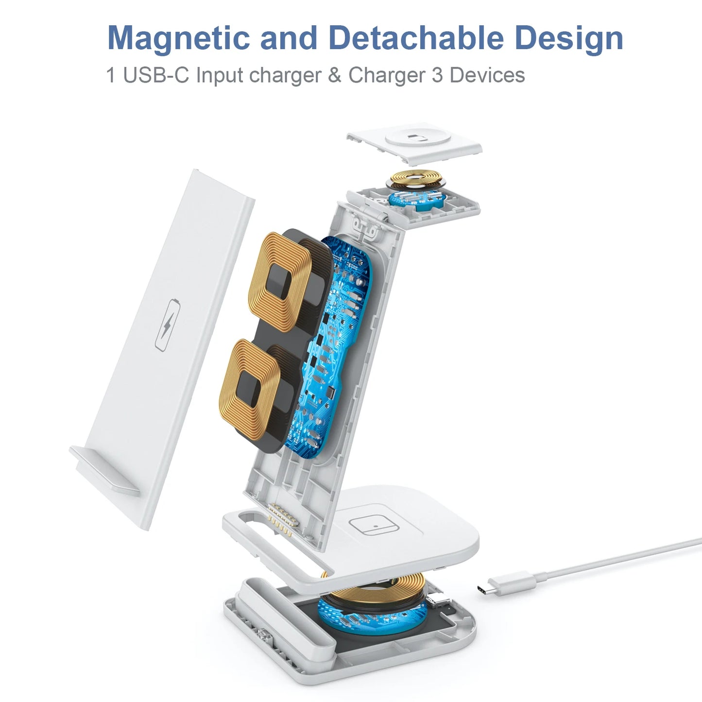 Foldable Wireless Charger PD QC3.0 10W 5V/3A Output Custom 3-in-1 Fast Charging for Phones Watch Earphones Dropshipping
