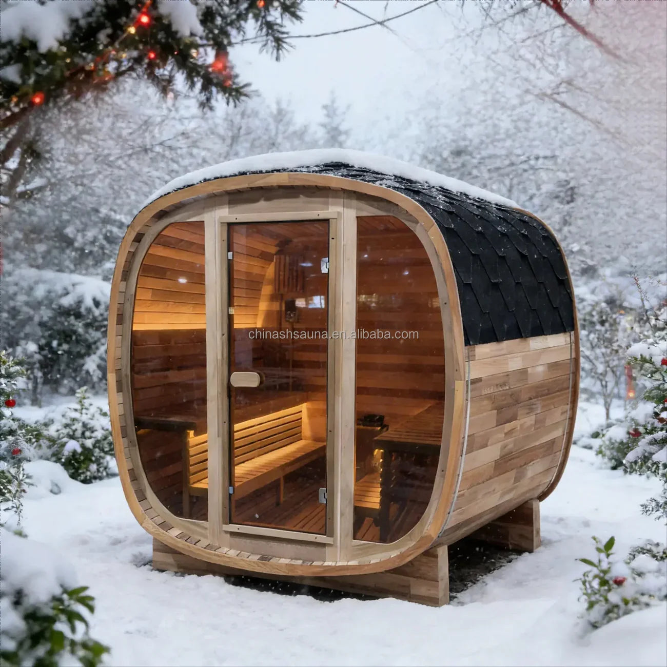 6-Person Outdoor Traditional Sauna Premium Aromatic Red Cedar Wood Barrel Home Spa Kit