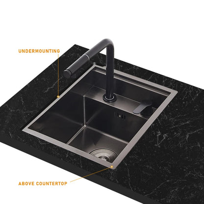 Stainless Steel SS304 Single Bowl Pull Out Faucet Tap New Black Nanometer Flip Cover Hidden Kitchen Sink