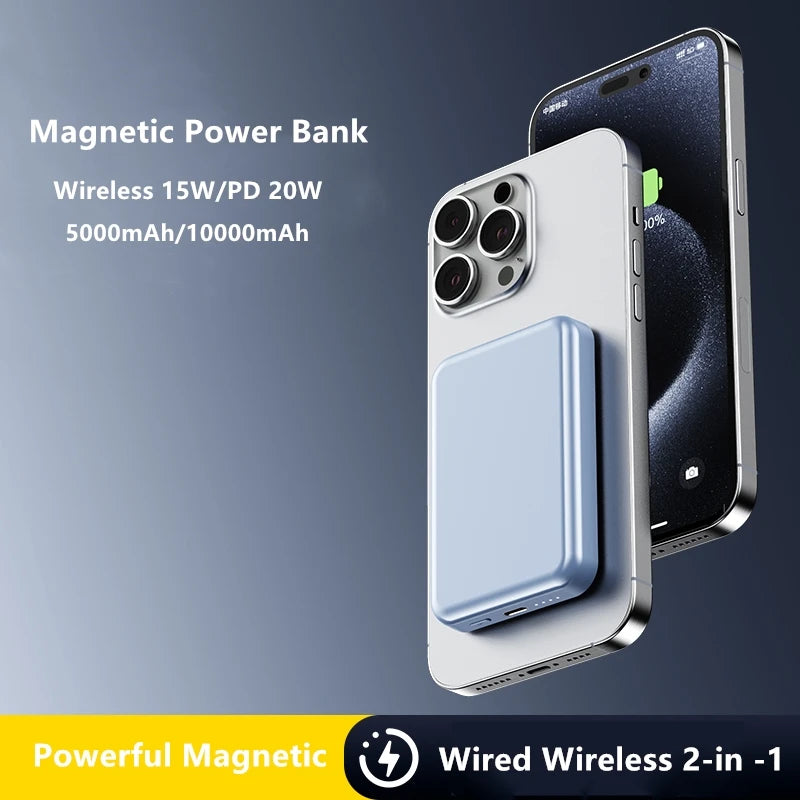 2025 Hot Selling Transparent Holder Power Bank 5000mAh Wireless 15W Fast Charging Magnetic 2-in-1 Quick Charger