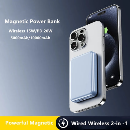 2025 Hot Selling Transparent Holder Power Bank 5000mAh Wireless 15W Fast Charging Magnetic 2-in-1 Quick Charger