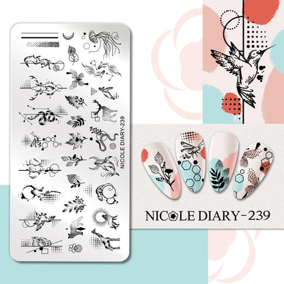 NICOLE DIARY Rose Flower Nail Stamping Plates Image Template Valentine's day Love Heart Printing Stencil Nail Art Manicure Tools