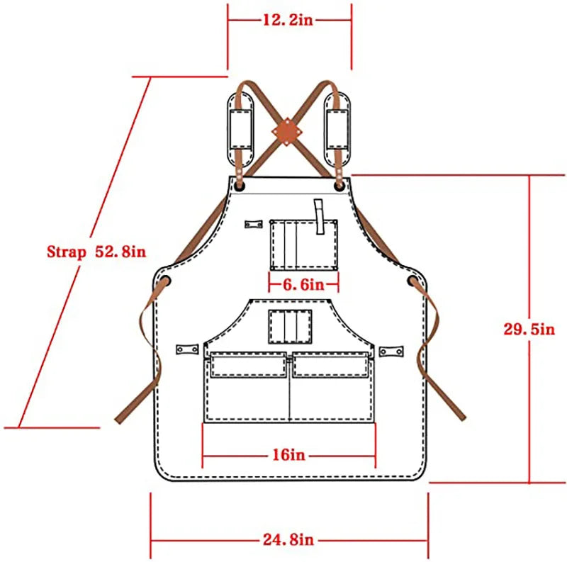 Durable Work Apron with Tool Pockets Heavy Duty Unisex Canvas Adjustable Cross-Back Straps Apron for Carpenter Painting Home BBQ