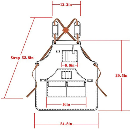 Durable Work Apron with Tool Pockets Heavy Duty Unisex Canvas Adjustable Cross-Back Straps Apron for Carpenter Painting Home BBQ
