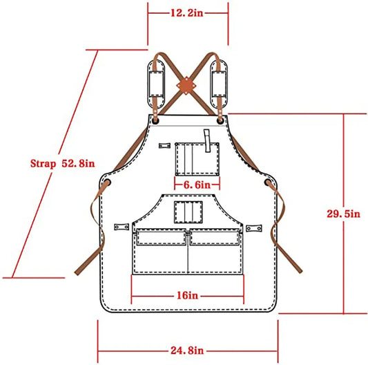 Durable Work Apron with Tool Pockets Heavy Duty Unisex Canvas Adjustable Cross-Back Straps Apron for Carpenter Painting Home BBQ