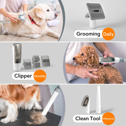 Professional 5 in 1 Pet Grooming Set Customizable 2L Dustbin Vacuum Clipper Rubber Brush Manual Power Hair Removal Dogs Cats