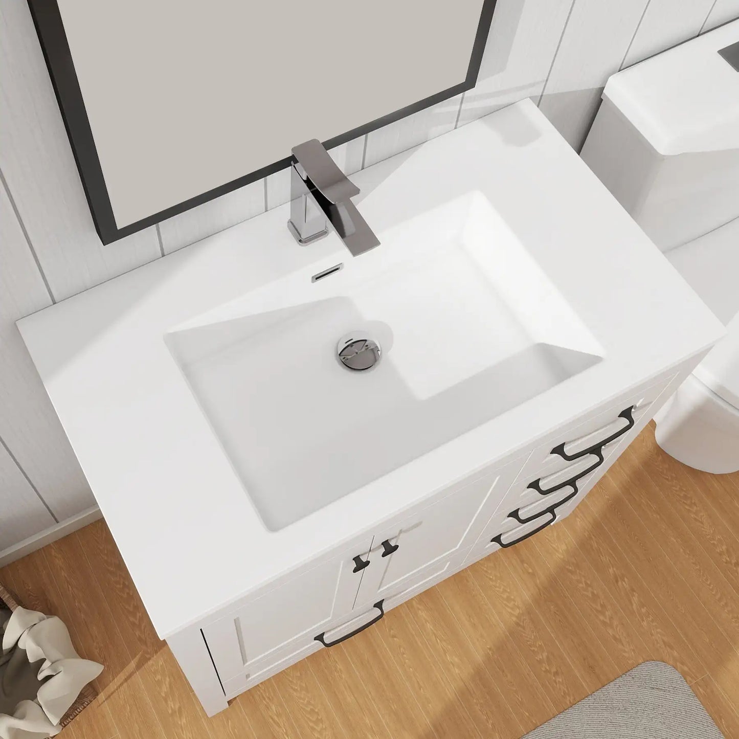 US Stock 36inch Fast Free Shipping Ready to Assemble Apartment Size Flat Pack Morden Bathroom Vanity with Single Sink