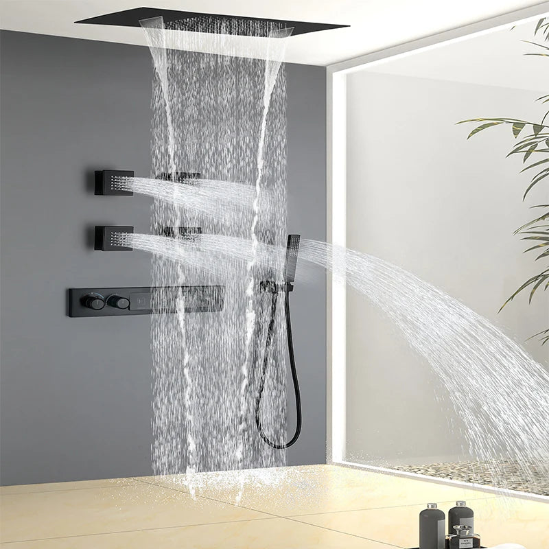 Homein Sanitary Ware, American Warehouse in Stock, Thermostatic Shower Set, Matte Black, Multi-functional Bathroom Shower Set
