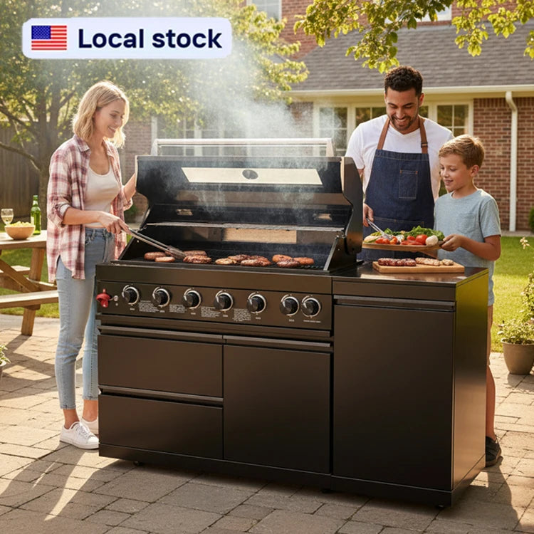 USA 7 Days Delivery Freestanding Outdoor Kitchen Modular Cabinet BBQ Kitchen Island with Rustproof Material for Resort