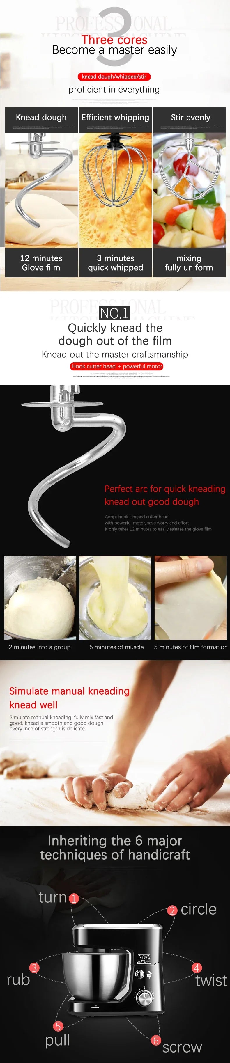 AC220-240V 50-60HZ 600W POWER 4L bowl Powerful home use mini food mixer hand mixer stand mixer Polupar Dough Cream Mixer muliuse