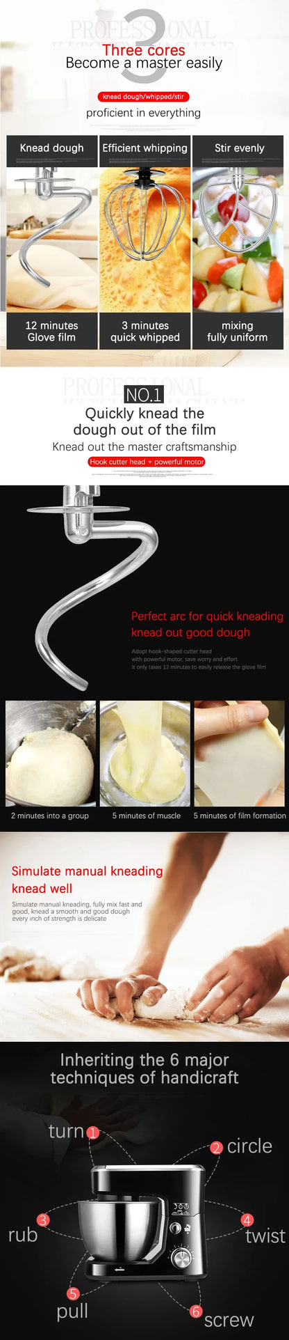 AC220-240V 50-60HZ 600W POWER 4L bowl Powerful home use mini food mixer hand mixer stand mixer Polupar Dough Cream Mixer muliuse