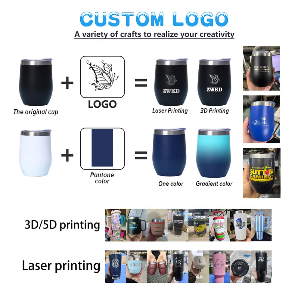 Professional Oem Factory Customizable 12oz Egg Shaped Double Wall Vacuum Stainless Steel Wine Tumbler With Own Personalized Logo