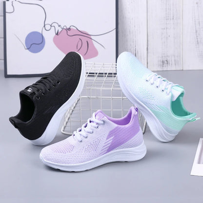 Y Black Green Purple Women's Shoes Flying Woven Mesh Sneakers Casual Light Soft Sole Sports Running Waking Style Shoes