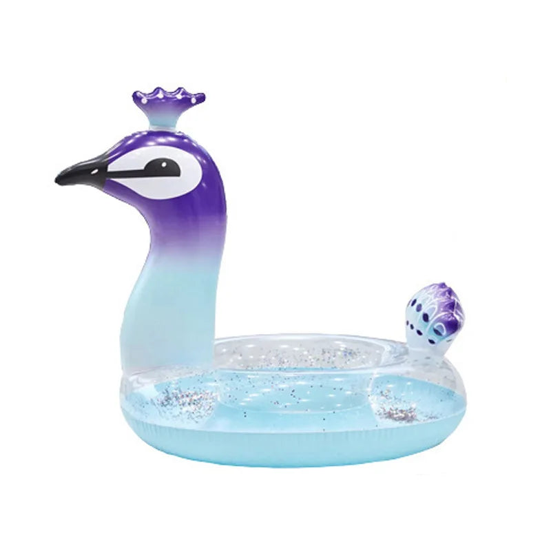 Peacock Lovely Eco-friendly PVC Inflatable Bubble Bottom Sequin Seating Swim Ring for Kids Water Sport