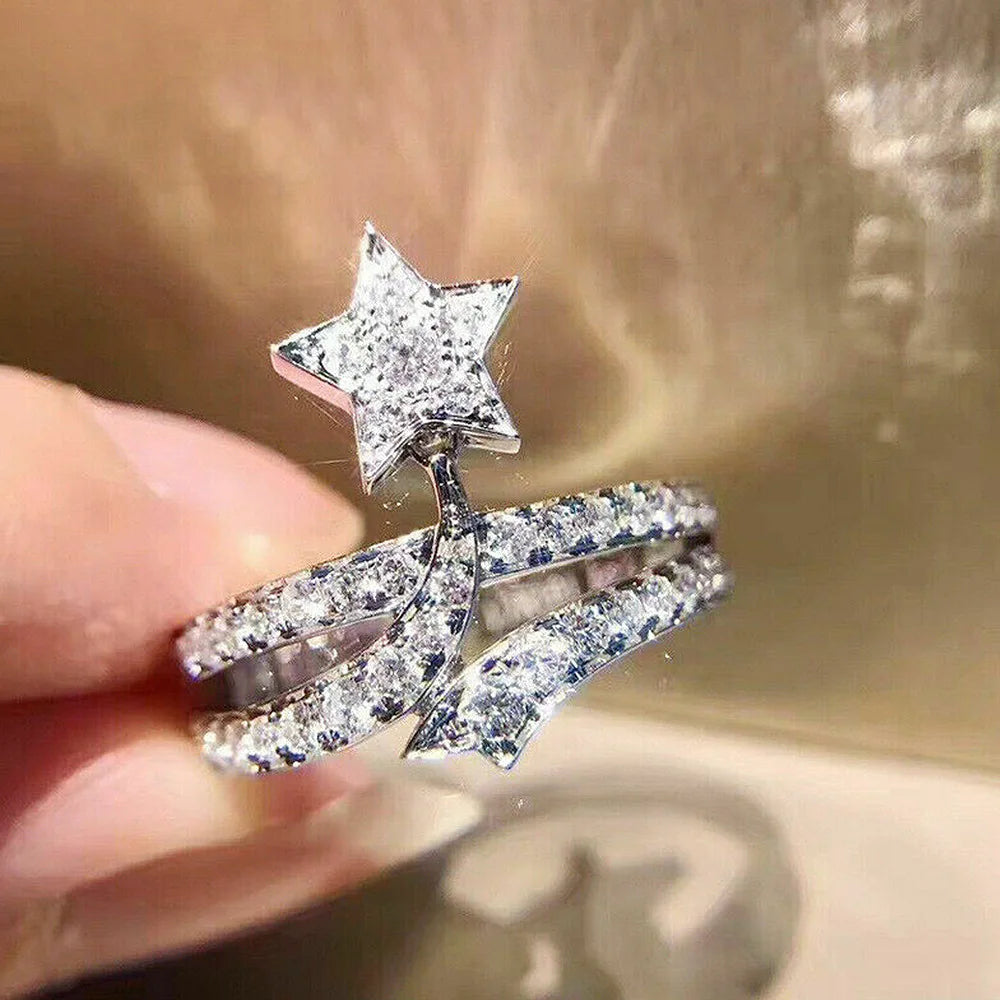 Star Cocktail Ring Micro Pave Cubic Zirconia Lab Created Unisex Fashion Ring Gift Jewelry
