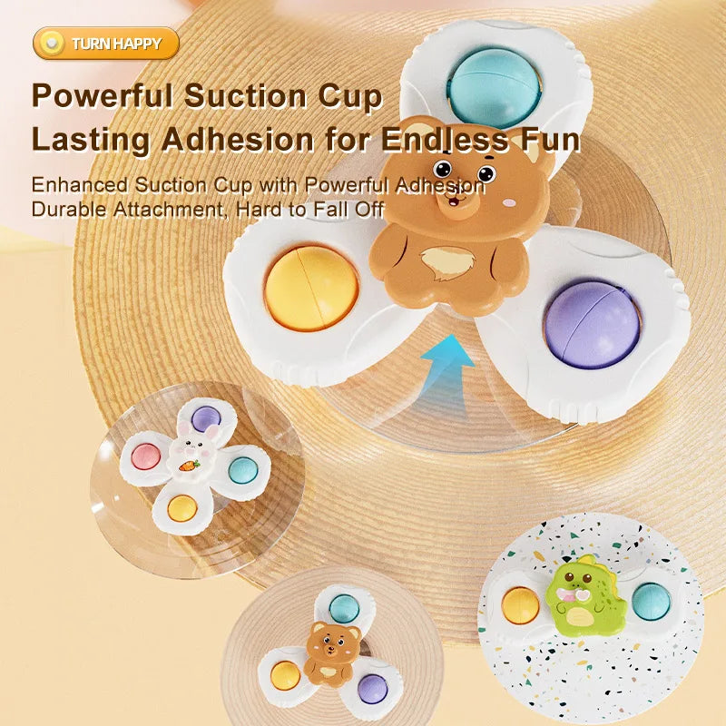 Cartoon suction cups for babies table fun spinning tops Children baby soothing toy Fidgety spinner grip training  Splashing toy