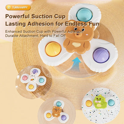 Cartoon suction cups for babies table fun spinning tops Children baby soothing toy Fidgety spinner grip training  Splashing toy