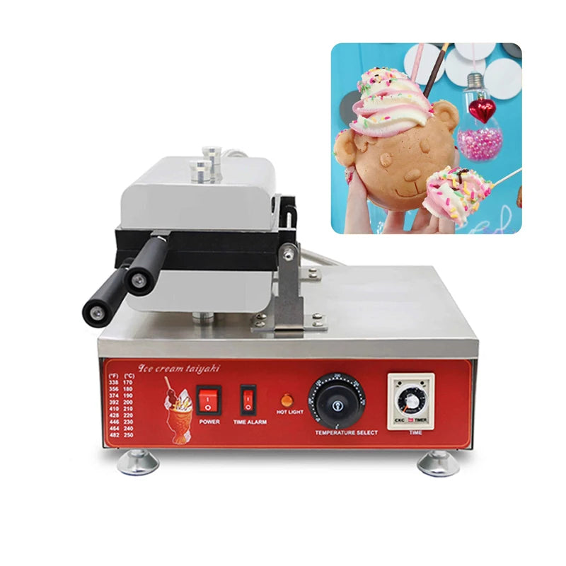 2PCS Commercial Electric Bear Waffle Maker Ice Cream Cone Teddy Bear Shaped Mini Waffle Cake Maker Temperature Control Non-stick