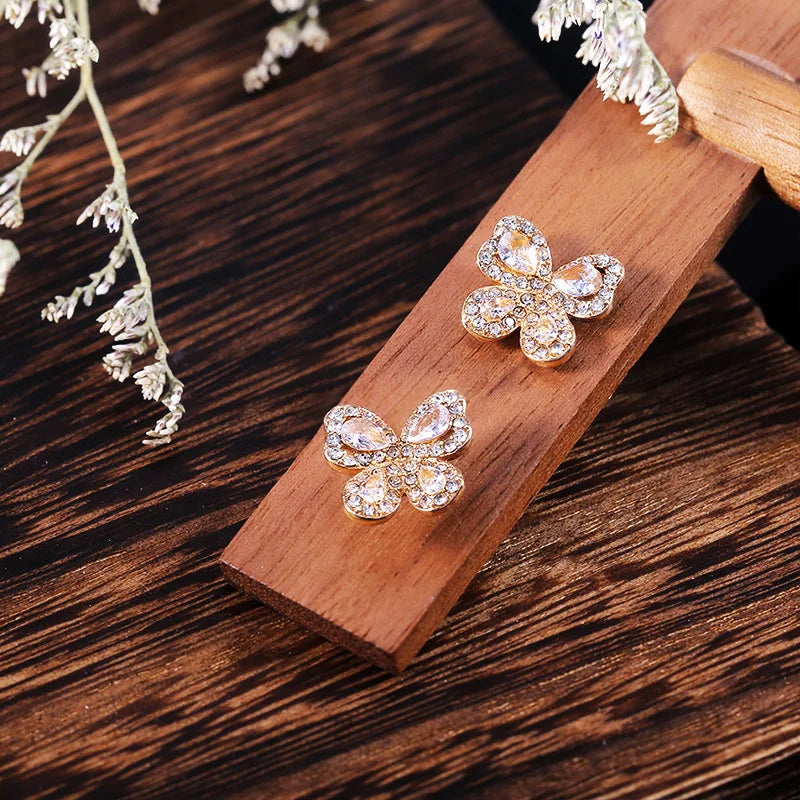 Rose Gold Flower Crystal Earrings Women's Romantic Party Jewelry Circling Setting White