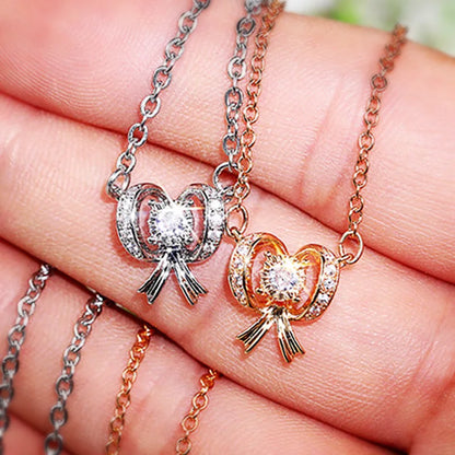XL283 Cute Bowknot Pendant Necklace 925 Silver Gold Plated White Gold Crystal Rhinestone Claw Setting Box Chain Unisex Everyday