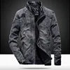 New Vintage Men's Denim Jacket with Wool Fabric Solid Casual Stand Collar Coat Winter Clothes for Men