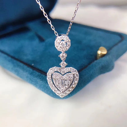 Romantic Heart Pendant Necklace for Women Sparkling Stone Wedding Jewelry