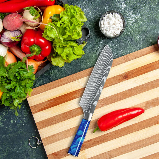 Ultra Sharp 7 Inch Santoku Knife Stainless Steel Blade Japanese Chef Knife with Colorful Resin Handle,Gift Box for Family