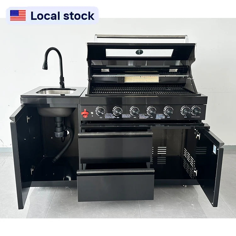 USA Local Stock Wholesale SS304 Modular Outdoor Kitchen 6 Burner Grill BBQ Cabinets Island for Backyard Cooking