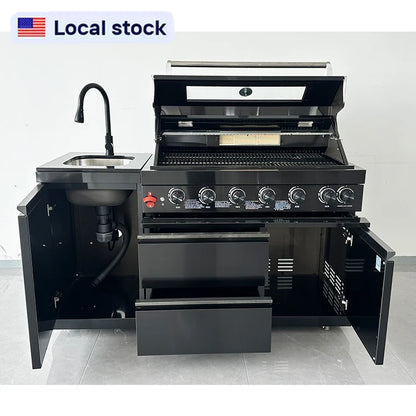 USA Local Stock Wholesale SS304 Modular Outdoor Kitchen 6 Burner Grill BBQ Cabinets Island for Backyard Cooking