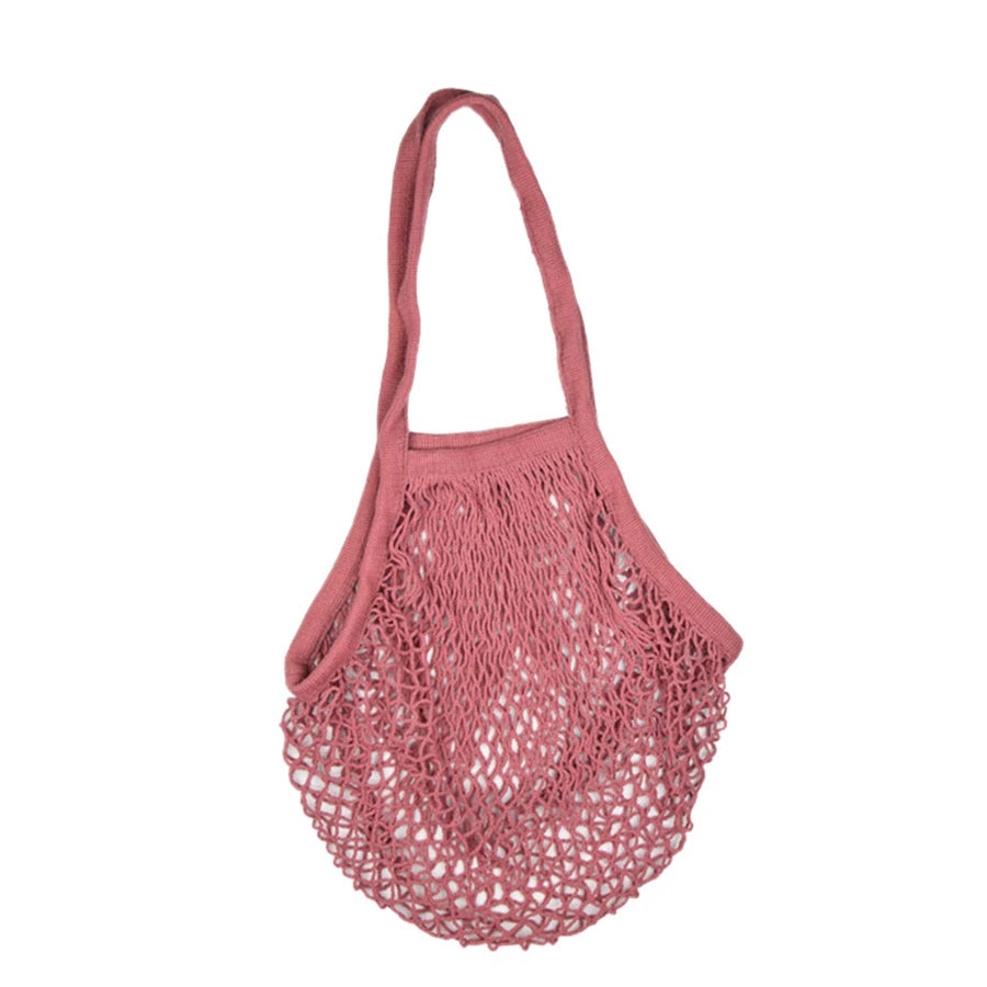 Recycled Reusable Cotton String Mesh Net Shopping Bag Long Handle Fruit Vegetable Grocery Produce Tote for Daily Life Letter