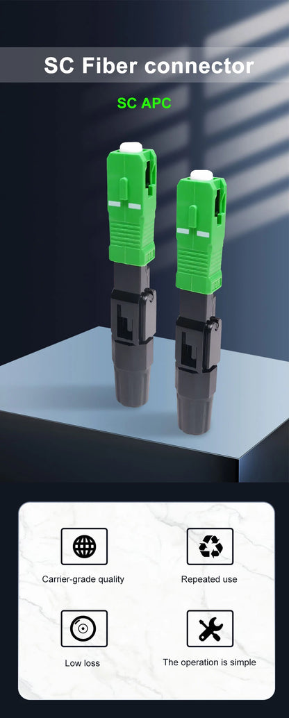 ONTi 50-400pcs SC APC Fiber Optic Fast Connector Single Mode Fiber Optic Adapter FTTH Fiber Quick Connector Field Assembly