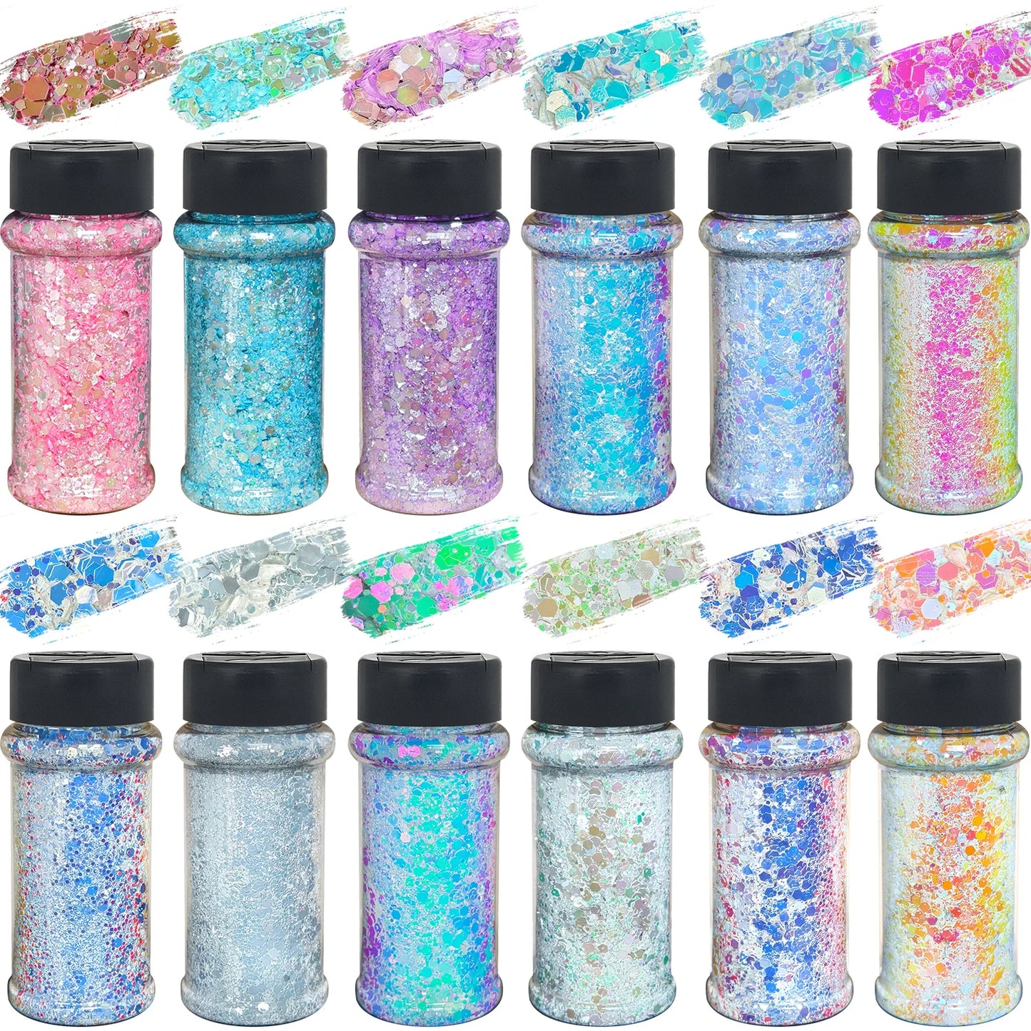 US Warehouses High Flash Spring Chunky Glitter 24 Color Bottle Set for Diy Makeup Manicure Handcrafted Cups Gift-making and More