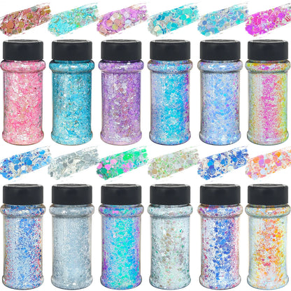 US Warehouses High Flash Spring Chunky Glitter 24 Color Bottle Set for Diy Makeup Manicure Handcrafted Cups Gift-making and More