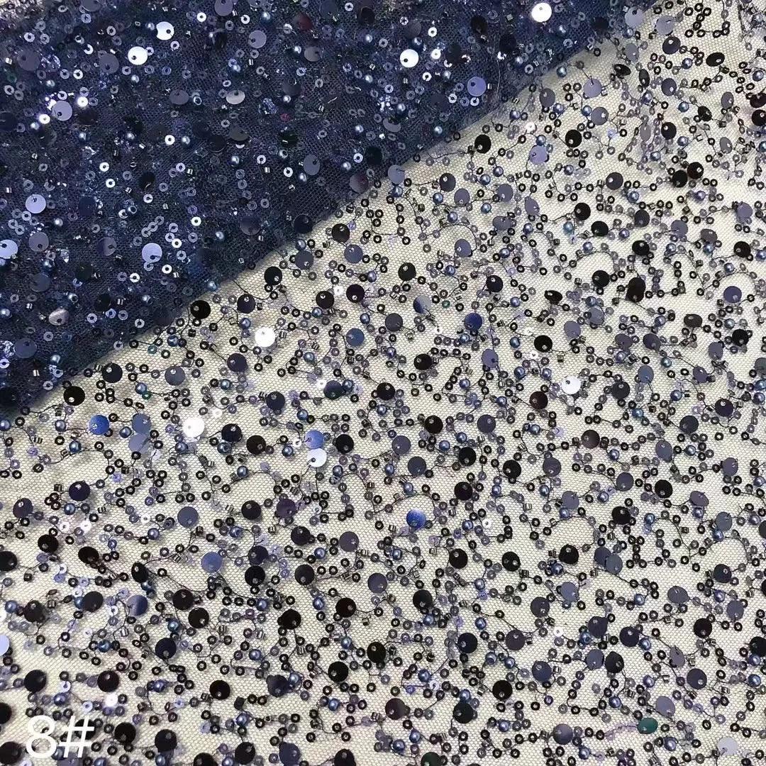 Width 130 cm Polyester Sparkly Sequins Embroidery Beads Mesh Fabric Heavy Tulle Lace Fabric for Wedding Dress Curtain