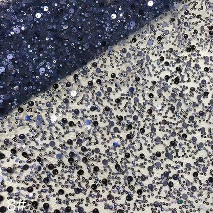 Width 130 cm Polyester Sparkly Sequins Embroidery Beads Mesh Fabric Heavy Tulle Lace Fabric for Wedding Dress Curtain