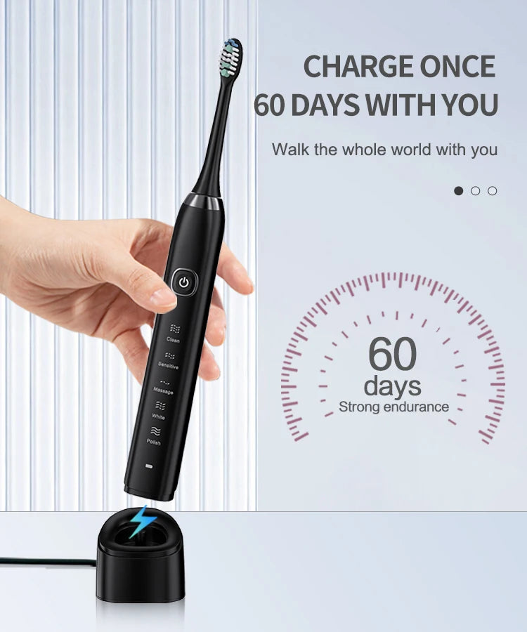 Deep Clean Rechargeable Sonic Electric Toothbrush with 8 Brush Heads Adult IPX7 Waterproof Medium Electric Tooth Cleaner