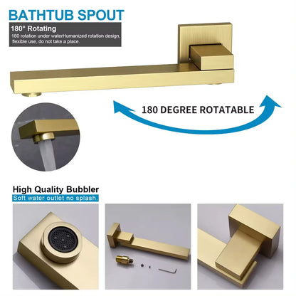 12 Inches Temperature Display Brushed Gold Shower System Rainfall Shower  Faucet Set Mixers