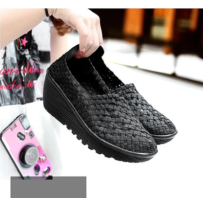 New Women Sneakers Summer Casual Shoes Woven Flat Platform Women's Shoes Breath Loafers Lady Footwear Soft Zapatos Plus Size 42
