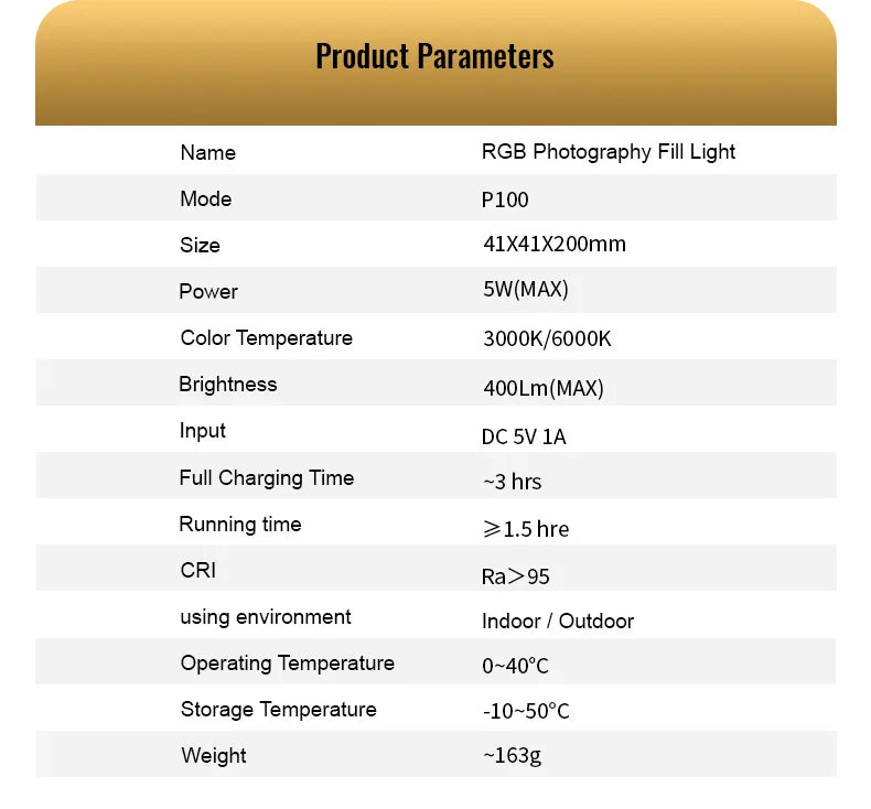 LUXCEO P100 Portable RGB Video Light Gamer Lamp 2000mAh Photo Video Shooting Selfie Lighting Fill-in lights for Vlog YouTube