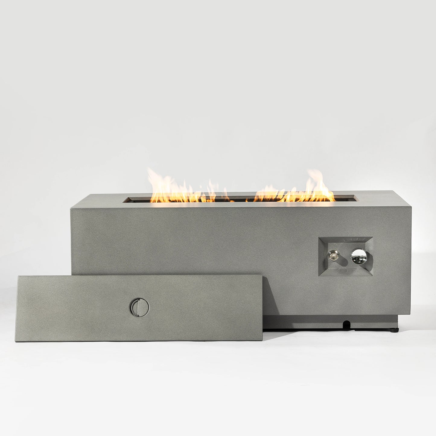 42" Natural Gas Fire Pit Table 2-Piece 50000 BTU Rectangular Corten Steel Glass Wind Guard Eco-Friendly Patio Deck Garden